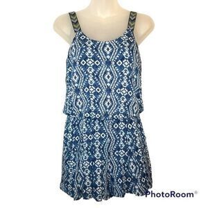 Xhilaration Blue and White Patterned Sleeveless Romper Size XS